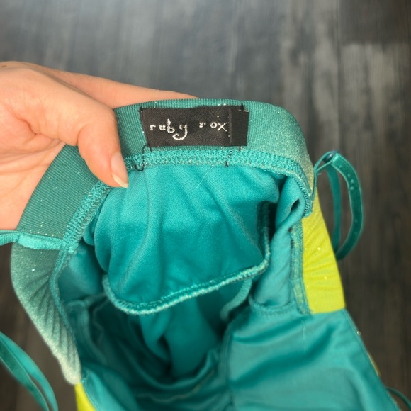 Ruby Rox Green And Blue Ombre Dress Glitter Tie Back V Neck - Picture 2 of 5